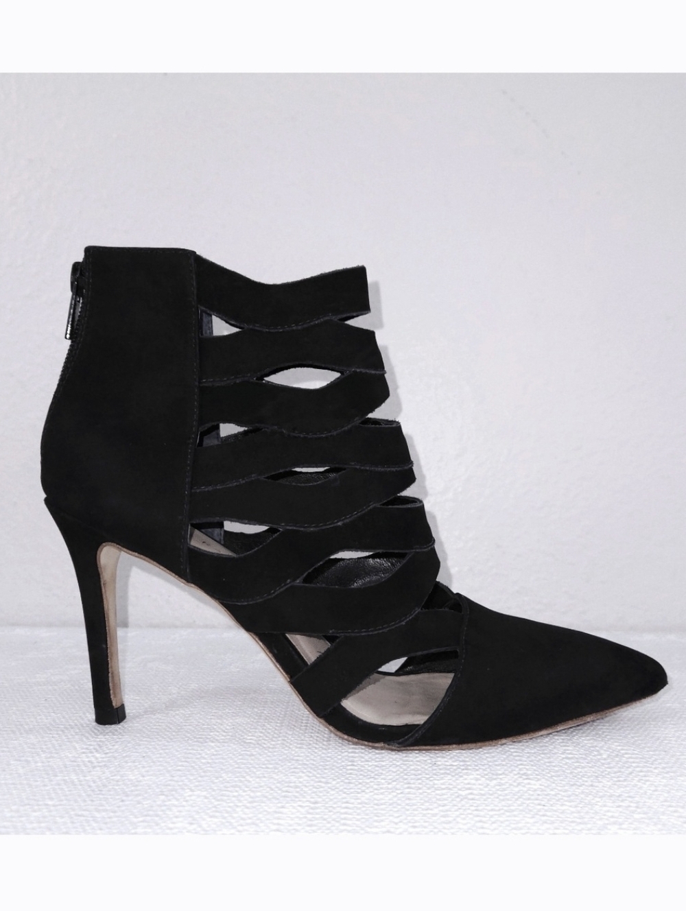 Loeffler Randall Coralie Cut-Out Stiletto Booties US 7.5 Black Suede Pumps
